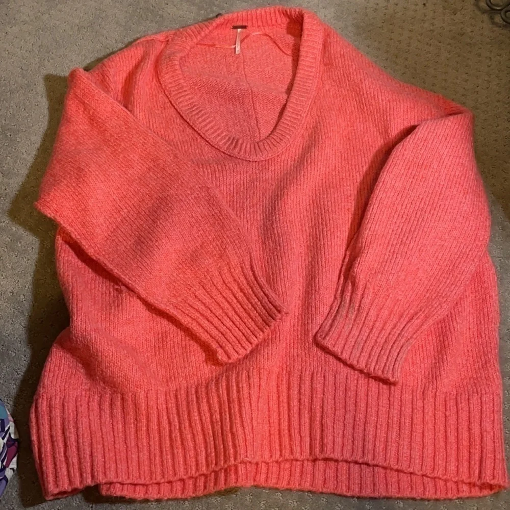 New Free People Brookside Tunic Oversized Sweater in Pink Lightning Boho Sz XS